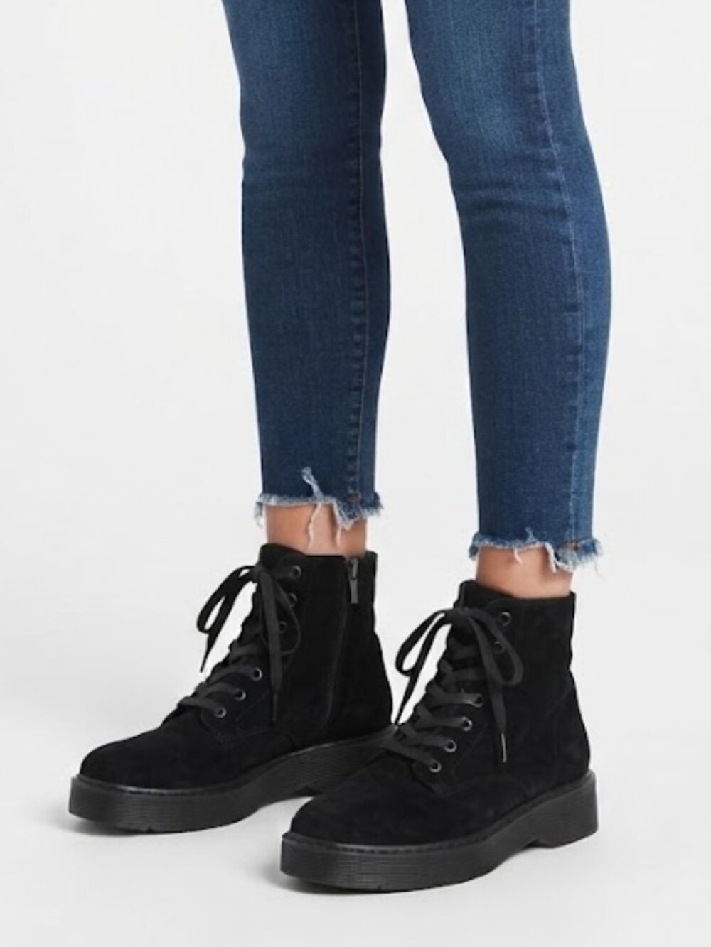 Vince Monastir Platform Combat Boots Lace Up Side Zip Black Suede Size 7